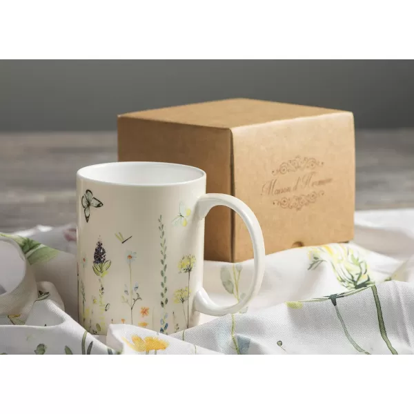 Maison d Hermine Coffee Mug with Handles Easy to Hold 12 Oz Fine Bone China Mug Pack of Two for Hot Beverages Cappuccino Cocoa Milk Other Liquid Office Botanical Fresh  Meadow05  Botanical Fresh  Meadow