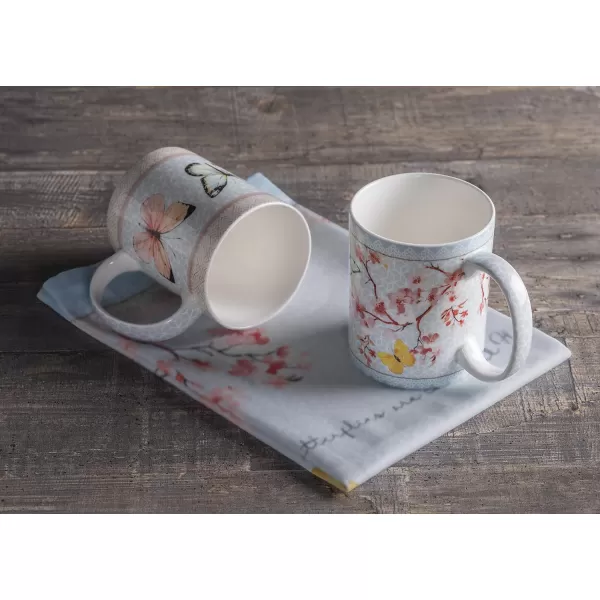 Maison d Hermine Coffee Mug with Handles Easy to Hold 12 Oz Fine Bone China Mug Pack of Two for Hot Beverages Cappuccino Cocoa Milk Other Liquid Office Botanical Fresh  Meadow21  Blossoms In Spring