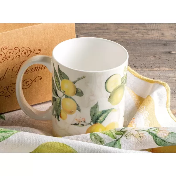 Maison d Hermine Coffee Mug with Handles Easy to Hold 12 Oz Fine Bone China Mug Pack of Two for Hot Beverages Cappuccino Cocoa Milk Other Liquid Office Botanical Fresh  Meadow09  Limoncello