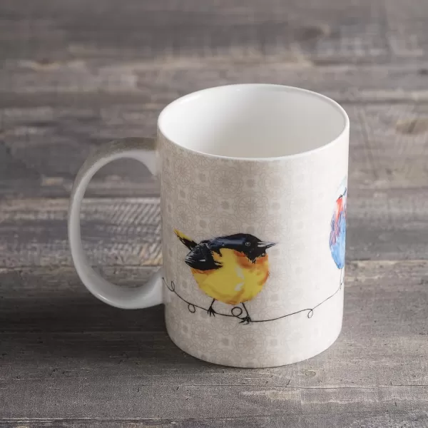 Maison d Hermine Coffee Mug with Handles Easy to Hold 12 Oz Fine Bone China Mug Pack of Two for Hot Beverages Cappuccino Cocoa Milk Other Liquid Office Botanical Fresh  Meadow07  Birdies On Wire  Nuthatch