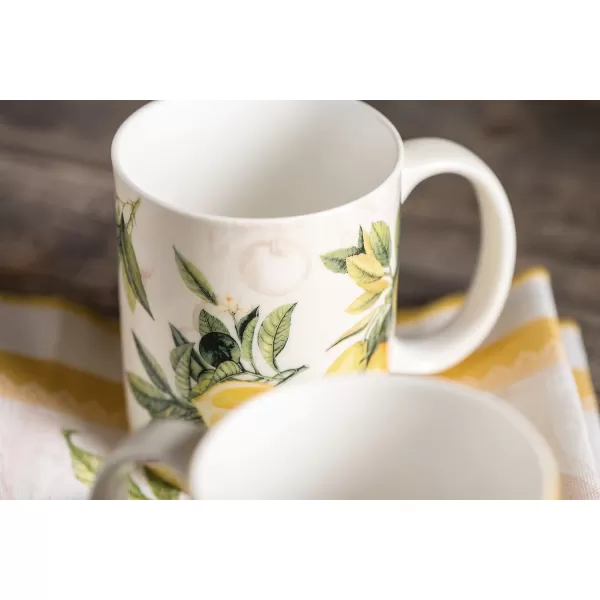 Maison d Hermine Coffee Mug with Handles Easy to Hold 12 Oz Fine Bone China Mug Pack of Two for Hot Beverages Cappuccino Cocoa Milk Other Liquid Office Botanical Fresh  Meadow09  Limoncello