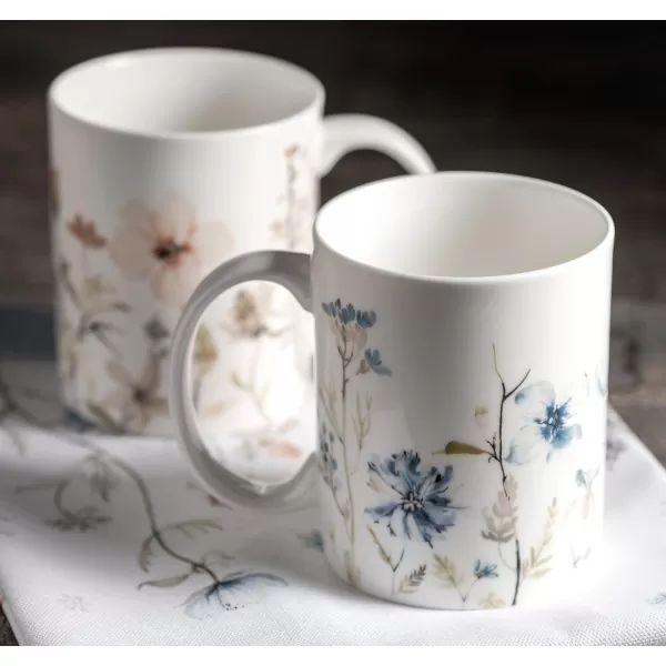 Maison d Hermine Coffee Mug with Handles Easy to Hold 12 Oz Fine Bone China Mug Pack of Two for Hot Beverages Cappuccino Cocoa Milk Other Liquid Office Botanical Fresh  Meadow10  Ice Florals