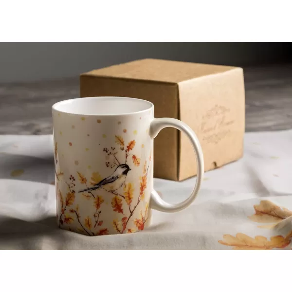 Maison d Hermine Coffee Mug with Handles Easy to Hold 12 Oz Fine Bone China Mug Pack of Two for Hot Beverages Cappuccino Cocoa Milk Other Liquid Office Botanical Fresh  Meadow22  Oak Leaves  Jay  Friends