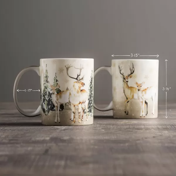 Maison d Hermine Coffee Mug with Handles Easy to Hold 12 Oz Fine Bone China Mug Pack of Two for Hot Beverages Cappuccino Cocoa Milk Other Liquid Office Botanical Fresh  Meadow04  Deer In The Woods