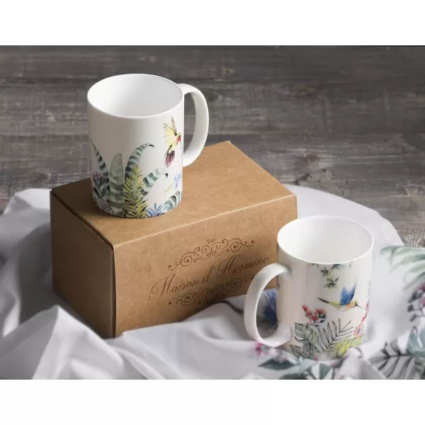Maison d Hermine Coffee Mug with Handles Easy to Hold 12 Oz Fine Bone China Mug Pack of Two for Hot Beverages Cappuccino Cocoa Milk Other Liquid Office Botanical Fresh  Meadow12  Tropiques
