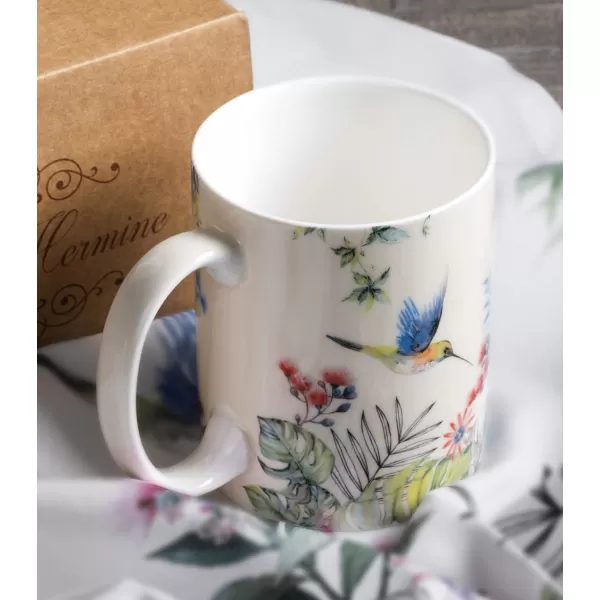 Maison d Hermine Coffee Mug with Handles Easy to Hold 12 Oz Fine Bone China Mug Pack of Two for Hot Beverages Cappuccino Cocoa Milk Other Liquid Office Botanical Fresh  Meadow12  Tropiques
