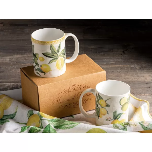 Maison d Hermine Coffee Mug with Handles Easy to Hold 12 Oz Fine Bone China Mug Pack of Two for Hot Beverages Cappuccino Cocoa Milk Other Liquid Office Botanical Fresh  Meadow09  Limoncello