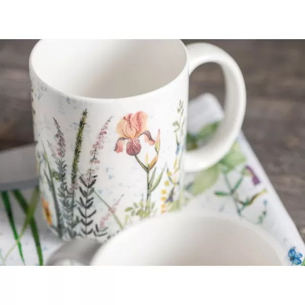 Maison d Hermine Coffee Mug with Handles Easy to Hold 12 Oz Fine Bone China Mug Pack of Two for Hot Beverages Cappuccino Cocoa Milk Other Liquid Office Botanical Fresh  Meadow01  Fleurs De Mai