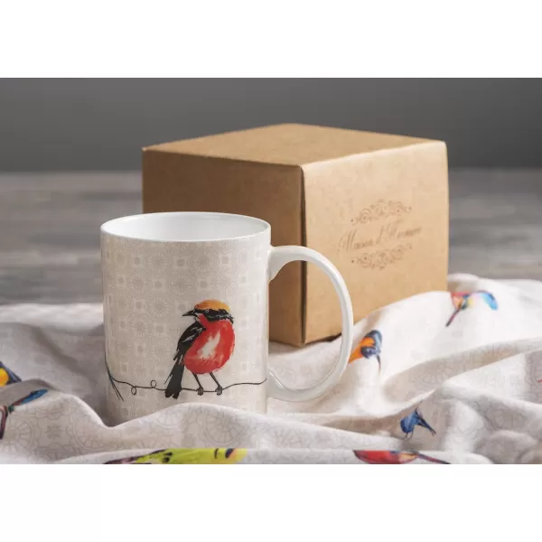 Maison d Hermine Coffee Mug with Handles Easy to Hold 12 Oz Fine Bone China Mug Pack of Two for Hot Beverages Cappuccino Cocoa Milk Other Liquid Office Botanical Fresh  Meadow07  Birdies On Wire  Nuthatch