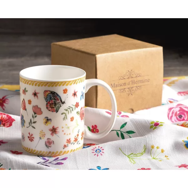 Maison d Hermine Coffee Mug with Handles Easy to Hold 15 Oz Fine Bone China Mug Pack of One for Hot Beverages Cappuccino Cocoa Milk Other Liquid Office Kelim  Last Days of Summer28  Happy Florals  Sweety  Summer Morning