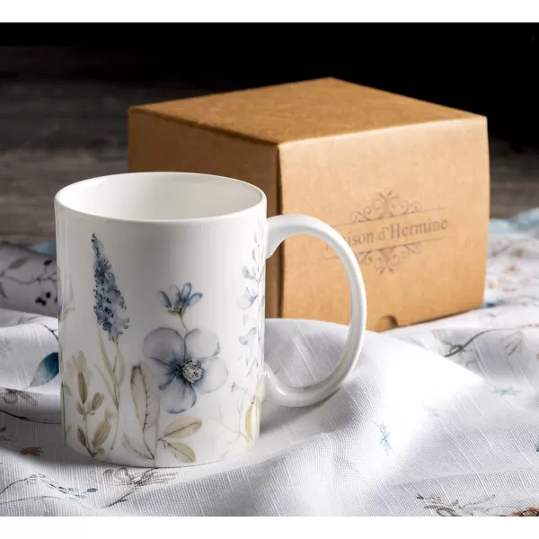 Maison d Hermine Coffee Mug with Handles Easy to Hold 15 Oz Fine Bone China Mug Pack of One for Hot Beverages Cappuccino Cocoa Milk Other Liquid Office Kelim  Last Days of Summer10  Ice Florals  Forsty Morning