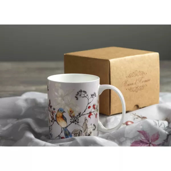 Maison d Hermine Coffee Mug with Handles Easy to Hold 15 Oz Fine Bone China Mug Pack of One for Hot Beverages Cappuccino Cocoa Milk Other Liquid Office Kelim  Last Days of Summer23  Equinoxe  Grey  Sparrow