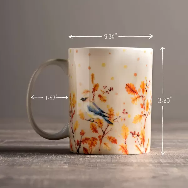 Maison d Hermine Coffee Mug with Handles Easy to Hold 15 Oz Fine Bone China Mug Pack of One for Hot Beverages Cappuccino Cocoa Milk Other Liquid Office Kelim  Last Days of Summer22  Oak Leaves  Jay  Friends