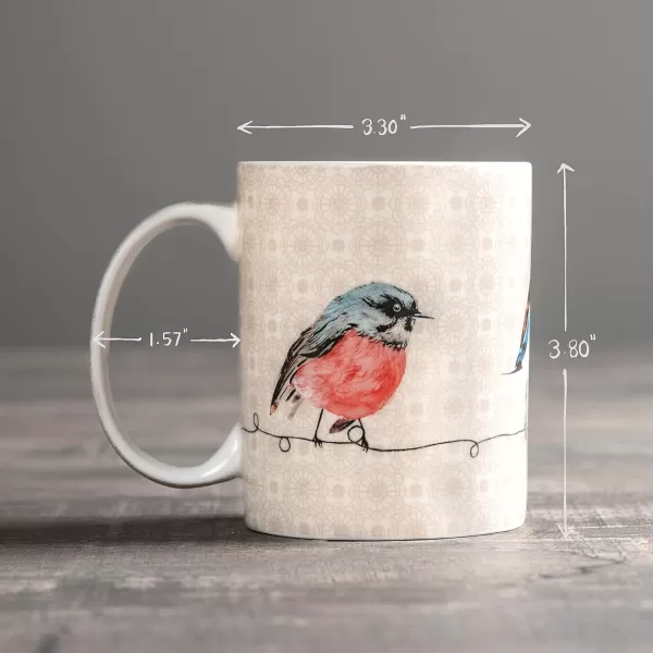 Maison d Hermine Coffee Mug with Handles Easy to Hold 15 Oz Fine Bone China Mug Pack of One for Hot Beverages Cappuccino Cocoa Milk Other Liquid Office Kelim  Last Days of Summer07  Birdies On Wire  Robin