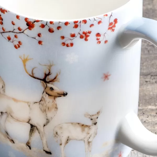 Maison d Hermine Coffee Mug with Handles Easy to Hold 15 Oz Fine Bone China Mug Pack of One for Hot Beverages Cappuccino Cocoa Milk Other Liquid Office Kelim  Last Days of Summer24  Fairytale Forest  Snow Stag