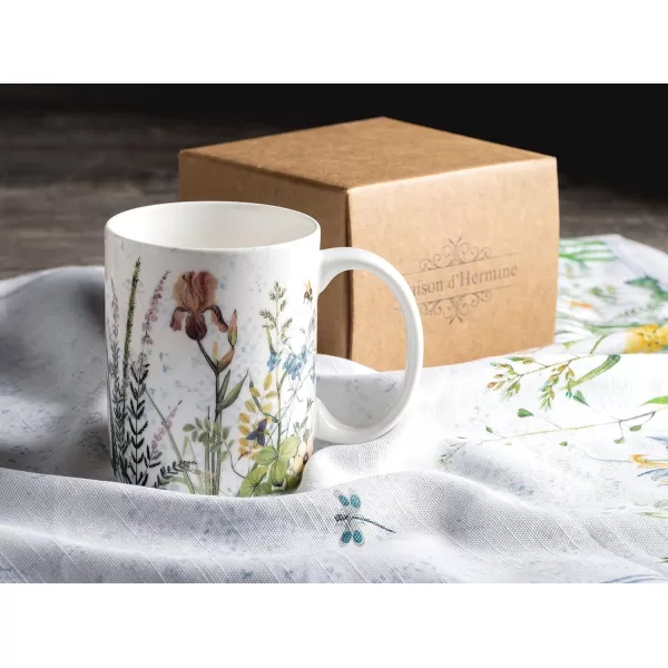 Maison d Hermine Coffee Mug with Handles Easy to Hold 15 Oz Fine Bone China Mug Pack of One for Hot Beverages Cappuccino Cocoa Milk Other Liquid Office Kelim  Last Days of Summer01  Fleurs De Mai  Prairie