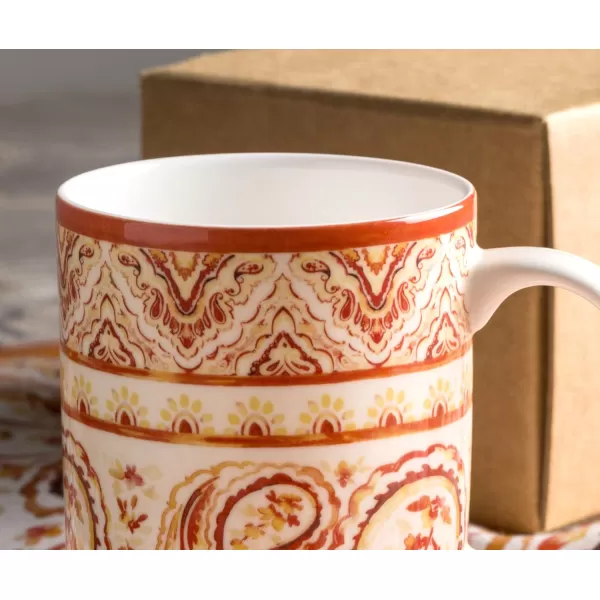 Maison d Hermine Coffee Mug with Handles Easy to Hold 15 Oz Fine Bone China Mug Pack of One for Hot Beverages Cappuccino Cocoa Milk Other Liquid Office Kelim  Last Days of Summer25  Palatial Paisley  Indian Summer