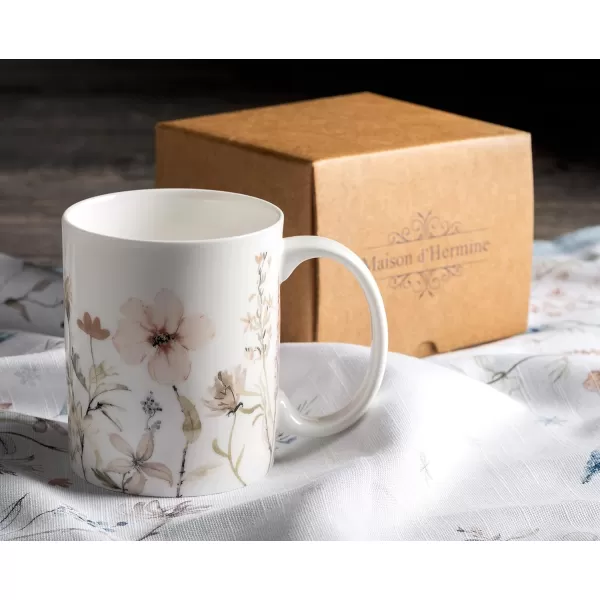 Maison d Hermine Coffee Mug with Handles Easy to Hold 15 Oz Fine Bone China Mug Pack of One for Hot Beverages Cappuccino Cocoa Milk Other Liquid Office Kelim  Last Days of Summer10  Ice Florals  Romantic Morning