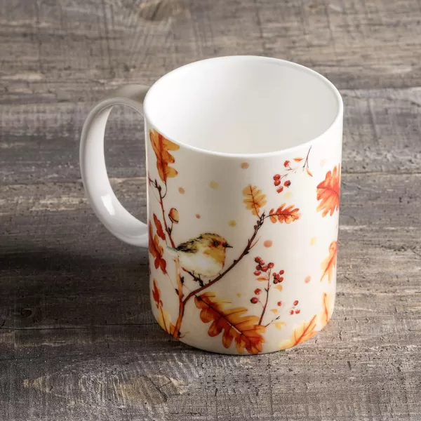 Maison d Hermine Coffee Mug with Handles Easy to Hold 15 Oz Fine Bone China Mug Pack of One for Hot Beverages Cappuccino Cocoa Milk Other Liquid Office Kelim  Last Days of Summer22  Oak Leaves  Robin Loves Berries