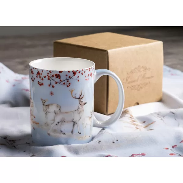 Maison d Hermine Coffee Mug with Handles Easy to Hold 15 Oz Fine Bone China Mug Pack of One for Hot Beverages Cappuccino Cocoa Milk Other Liquid Office Kelim  Last Days of Summer24  Fairytale Forest  Snow Stag