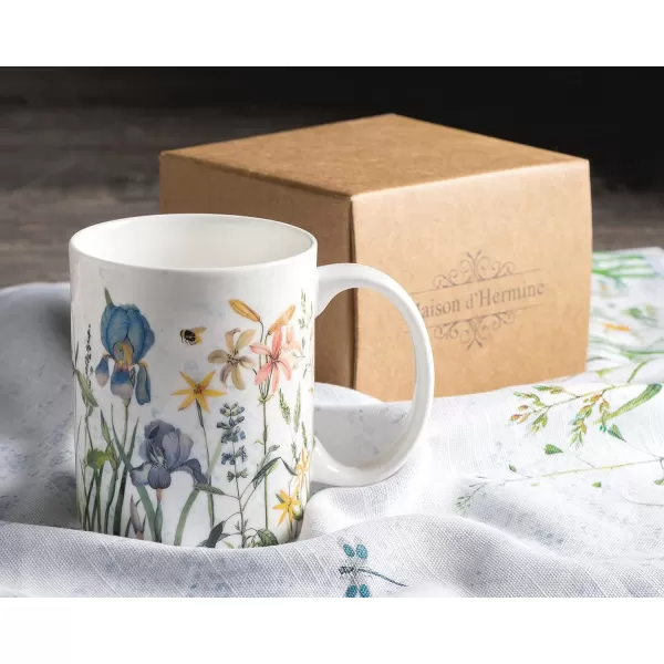 Maison d Hermine Coffee Mug with Handles Easy to Hold 15 Oz Fine Bone China Mug Pack of One for Hot Beverages Cappuccino Cocoa Milk Other Liquid Office Kelim  Last Days of Summer01  Fleurs De Mai  Floral