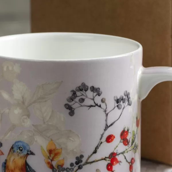 Maison d Hermine Coffee Mug with Handles Easy to Hold 15 Oz Fine Bone China Mug Pack of One for Hot Beverages Cappuccino Cocoa Milk Other Liquid Office Kelim  Last Days of Summer23  Equinoxe  Grey  Sparrow