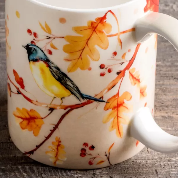 Maison d Hermine Coffee Mug with Handles Easy to Hold 15 Oz Fine Bone China Mug Pack of One for Hot Beverages Cappuccino Cocoa Milk Other Liquid Office Kelim  Last Days of Summer22  Oak Leaves  Robin Loves Berries