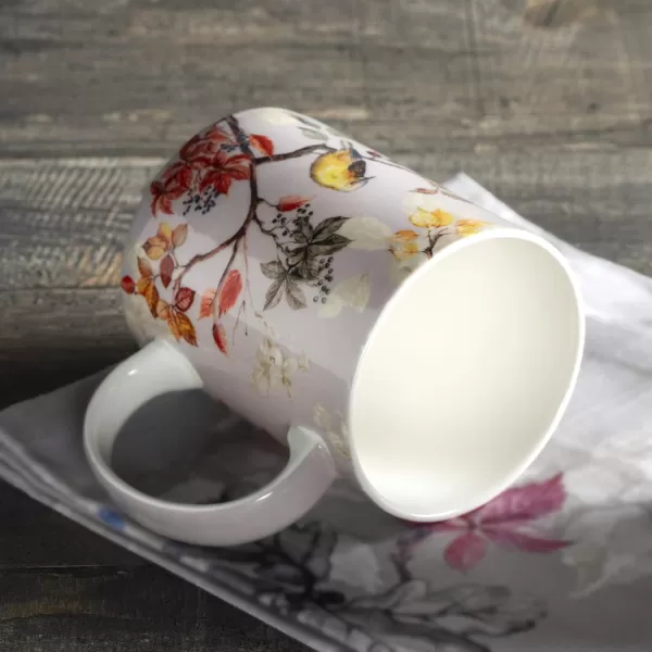 Maison d Hermine Coffee Mug with Handles Easy to Hold 15 Oz Fine Bone China Mug Pack of One for Hot Beverages Cappuccino Cocoa Milk Other Liquid Office Kelim  Last Days of Summer23  Equinoxe  Grey  Passerine