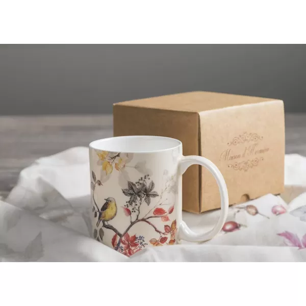 Maison d Hermine Coffee Mug with Handles Easy to Hold 15 Oz Fine Bone China Mug Pack of One for Hot Beverages Cappuccino Cocoa Milk Other Liquid Office Kelim  Last Days of Summer06  Equinoxe  Beige  Passerine