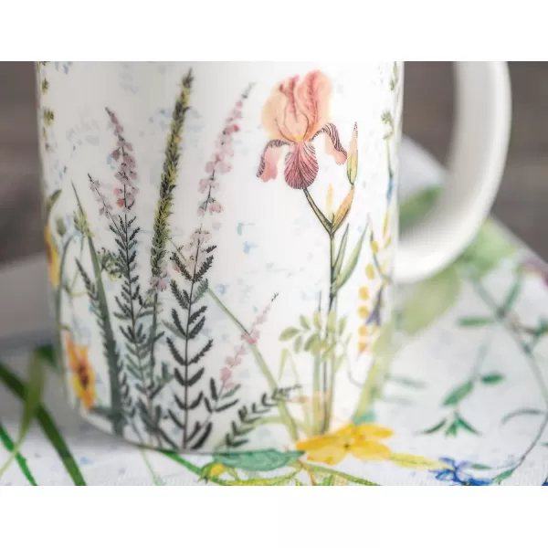 Maison d Hermine Coffee Mug with Handles Easy to Hold 15 Oz Fine Bone China Mug Pack of One for Hot Beverages Cappuccino Cocoa Milk Other Liquid Office Kelim  Last Days of Summer01  Fleurs De Mai  Floral