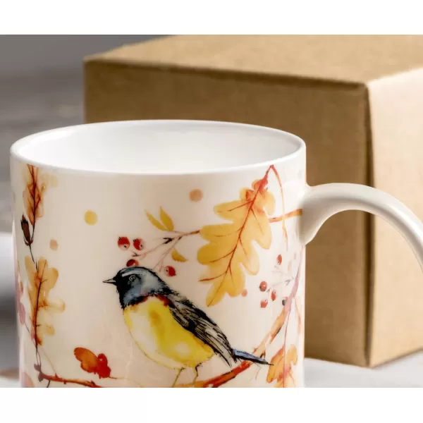 Maison d Hermine Coffee Mug with Handles Easy to Hold 15 Oz Fine Bone China Mug Pack of One for Hot Beverages Cappuccino Cocoa Milk Other Liquid Office Kelim  Last Days of Summer22  Oak Leaves  Robin Loves Berries