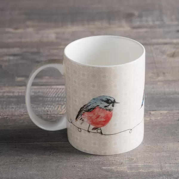 Maison d Hermine Coffee Mug with Handles Easy to Hold 15 Oz Fine Bone China Mug Pack of One for Hot Beverages Cappuccino Cocoa Milk Other Liquid Office Kelim  Last Days of Summer07  Birdies On Wire  Robin