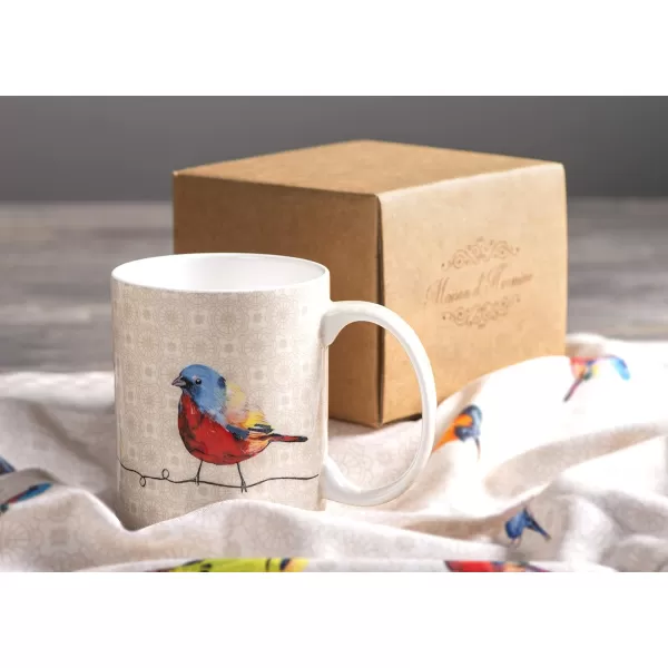 Maison d Hermine Coffee Mug with Handles Easy to Hold 15 Oz Fine Bone China Mug Pack of One for Hot Beverages Cappuccino Cocoa Milk Other Liquid Office Kelim  Last Days of Summer07  Birdies On Wire  Robin