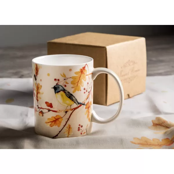 Maison d Hermine Coffee Mug with Handles Easy to Hold 15 Oz Fine Bone China Mug Pack of One for Hot Beverages Cappuccino Cocoa Milk Other Liquid Office Kelim  Last Days of Summer22  Oak Leaves  Robin Loves Berries