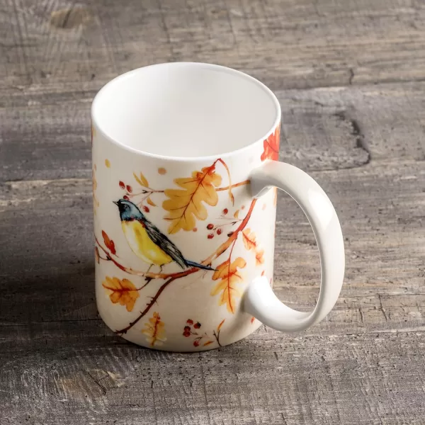 Maison d Hermine Coffee Mug with Handles Easy to Hold 15 Oz Fine Bone China Mug Pack of One for Hot Beverages Cappuccino Cocoa Milk Other Liquid Office Kelim  Last Days of Summer22  Oak Leaves  Robin Loves Berries