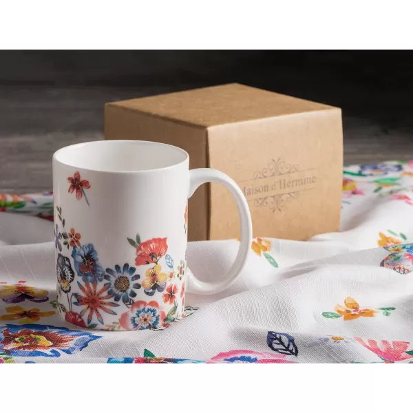 Maison d Hermine Coffee Mug with Handles Easy to Hold 15 Oz Fine Bone China Mug Pack of One for Hot Beverages Cappuccino Cocoa Milk Other Liquid Office Kelim  Last Days of Summer16  Happy Florals  High Summer  Its Summer