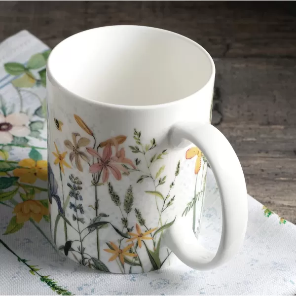 Maison d Hermine Coffee Mug with Handles Easy to Hold 15 Oz Fine Bone China Mug Pack of One for Hot Beverages Cappuccino Cocoa Milk Other Liquid Office Kelim  Last Days of Summer01  Fleurs De Mai  Floral