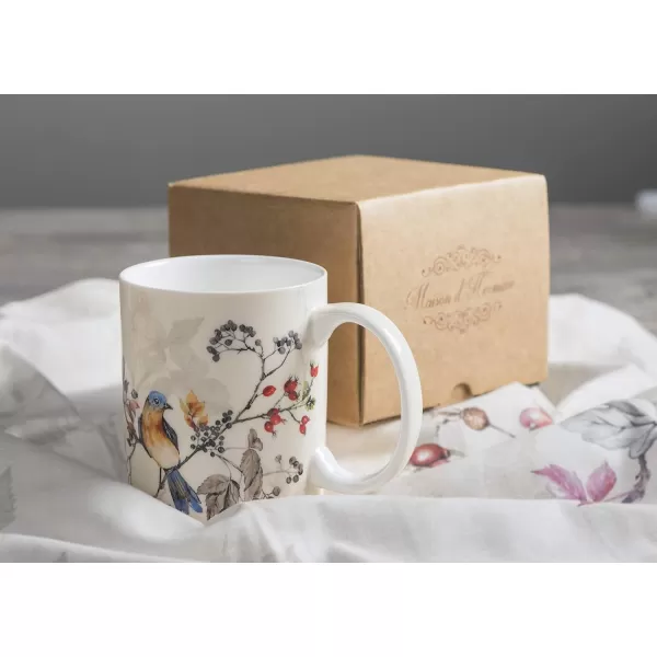 Maison d Hermine Coffee Mug with Handles Easy to Hold 15 Oz Fine Bone China Mug Pack of One for Hot Beverages Cappuccino Cocoa Milk Other Liquid Office Kelim  Last Days of Summer06  Equinoxe  Beige  Sparrow