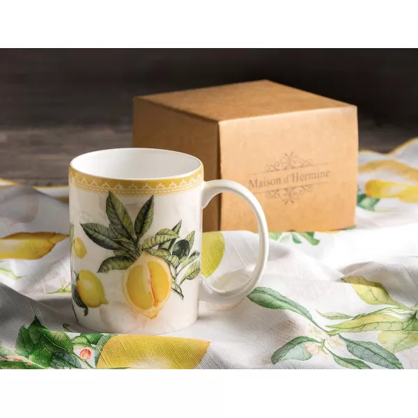 Maison d Hermine Coffee Mug with Handles Easy to Hold 15 Oz Fine Bone China Mug Pack of One for Hot Beverages Cappuccino Cocoa Milk Other Liquid Office Kelim  Last Days of Summer09  Limoncello  Verna