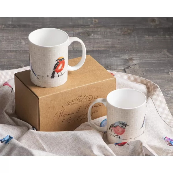 Maison d Hermine Coffee Mug with Handles Easy to Hold 15 Oz Fine Bone China Mug Pack of Two for Hot Beverages Cappuccino Cocoa Milk Other Liquid Office Colmar07  Birdies On Wire