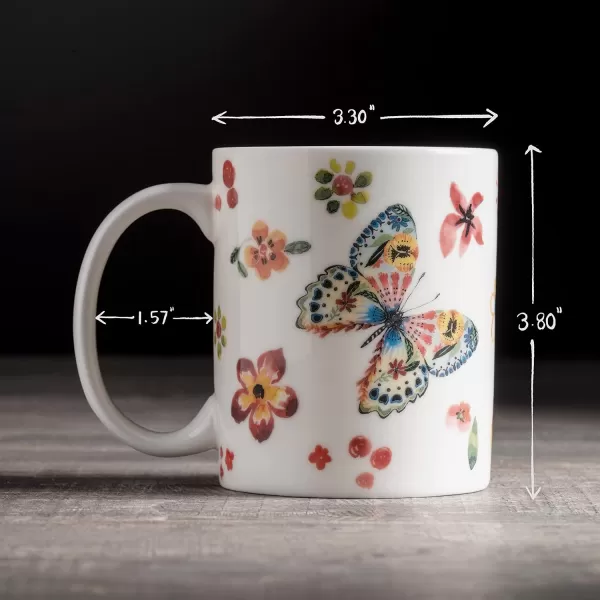 Maison d Hermine Coffee Mug with Handles Easy to Hold 15 Oz Fine Bone China Mug Pack of Two for Hot Beverages Cappuccino Cocoa Milk Other Liquid Office Colmar16  Happy Florals  High Summer  Butterflies