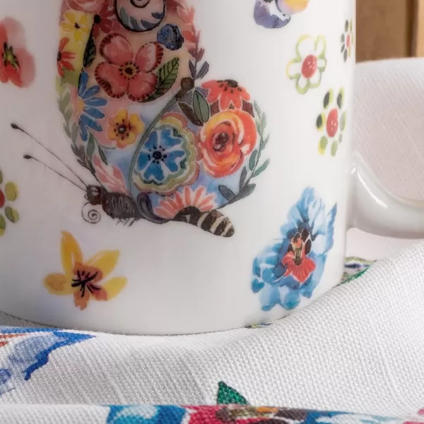 Maison d Hermine Coffee Mug with Handles Easy to Hold 15 Oz Fine Bone China Mug Pack of Two for Hot Beverages Cappuccino Cocoa Milk Other Liquid Office Colmar16  Happy Florals  High Summer  Butterflies