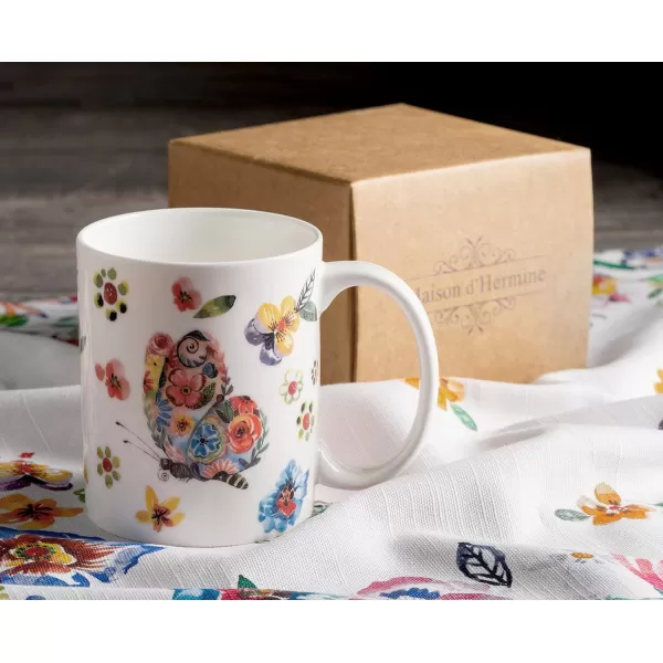 Maison d Hermine Coffee Mug with Handles Easy to Hold 15 Oz Fine Bone China Mug Pack of Two for Hot Beverages Cappuccino Cocoa Milk Other Liquid Office Colmar16  Happy Florals  High Summer  Butterflies