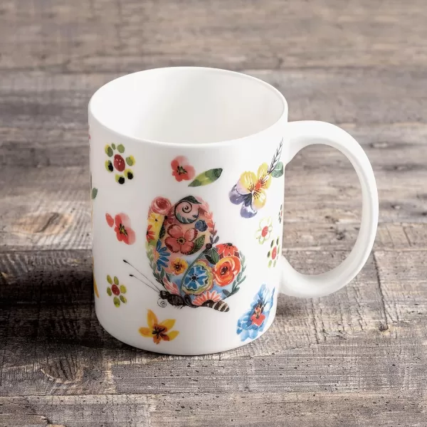 Maison d Hermine Coffee Mug with Handles Easy to Hold 15 Oz Fine Bone China Mug Pack of Two for Hot Beverages Cappuccino Cocoa Milk Other Liquid Office Colmar16  Happy Florals  High Summer  Butterflies