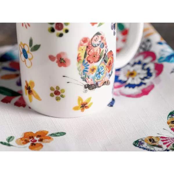 Maison d Hermine Coffee Mug with Handles Easy to Hold 15 Oz Fine Bone China Mug Pack of Two for Hot Beverages Cappuccino Cocoa Milk Other Liquid Office Colmar16  Happy Florals  High Summer  Butterflies