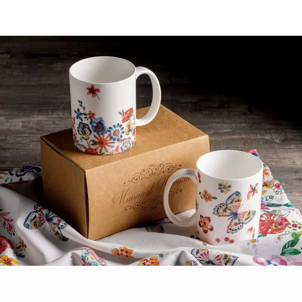 Maison d Hermine Coffee Mug with Handles Easy to Hold 15 Oz Fine Bone China Mug Pack of Two for Hot Beverages Cappuccino Cocoa Milk Other Liquid Office Colmar16  Happy Florals  High Summer  High Summer