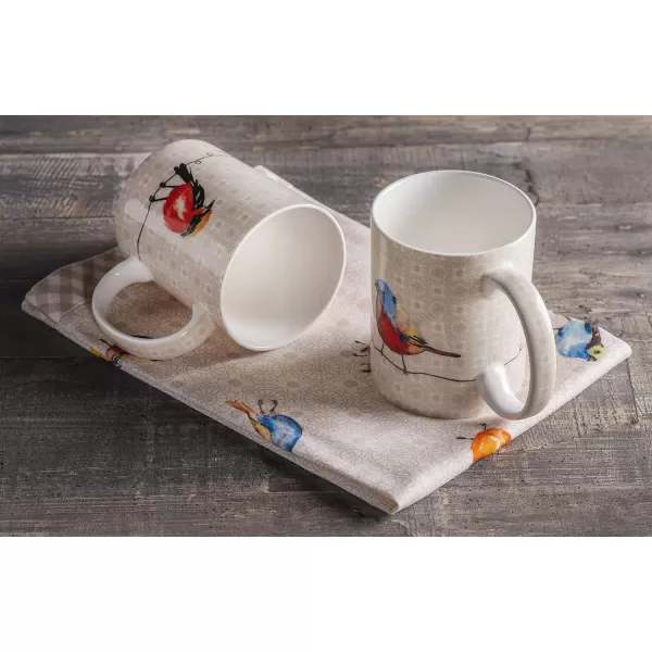 Maison d Hermine Coffee Mug with Handles Easy to Hold 15 Oz Fine Bone China Mug Pack of Two for Hot Beverages Cappuccino Cocoa Milk Other Liquid Office Colmar07  Birdies On Wire