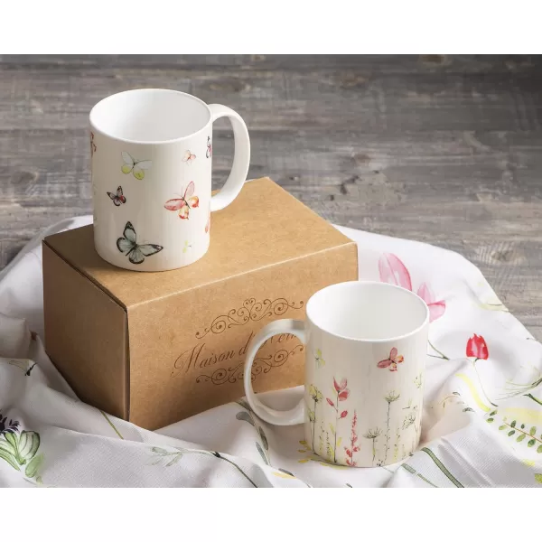 Maison d Hermine Coffee Mug with Handles Easy to Hold 15 Oz Fine Bone China Mug Pack of Two for Hot Beverages Cappuccino Cocoa Milk Other Liquid Office Colmar05  Botanical Fresh