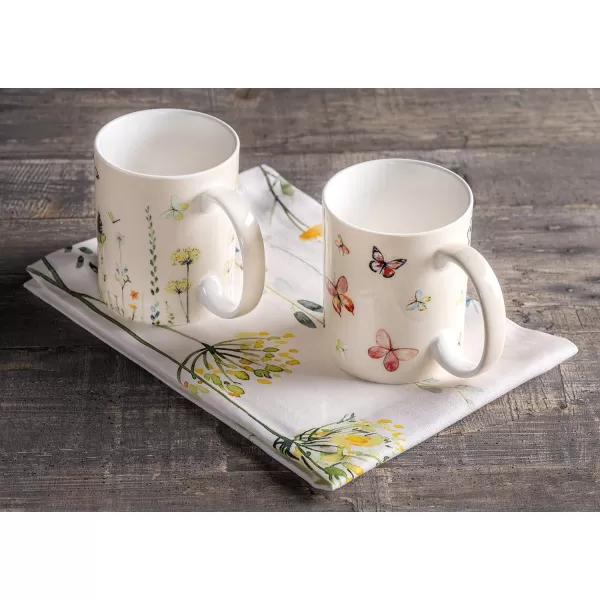 Maison d Hermine Coffee Mug with Handles Easy to Hold 15 Oz Fine Bone China Mug Pack of Two for Hot Beverages Cappuccino Cocoa Milk Other Liquid Office Colmar05  Botanical Fresh