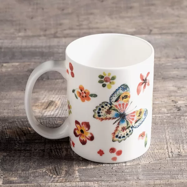 Maison d Hermine Coffee Mug with Handles Easy to Hold 15 Oz Fine Bone China Mug Pack of Two for Hot Beverages Cappuccino Cocoa Milk Other Liquid Office Colmar16  Happy Florals  High Summer  Butterflies